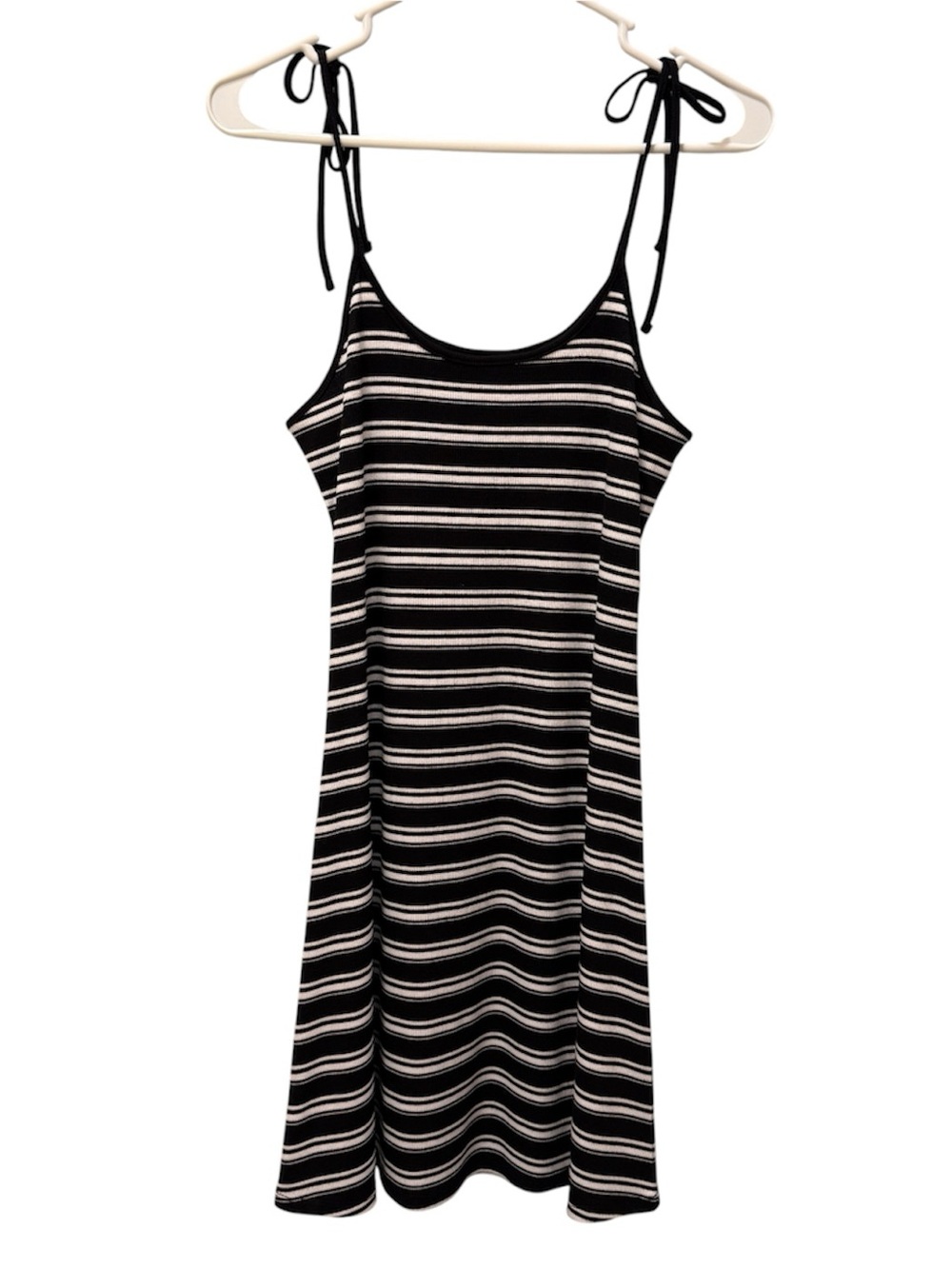 Arizona Jean Company Black and White Striped Tie-Shoulder Midi Dress